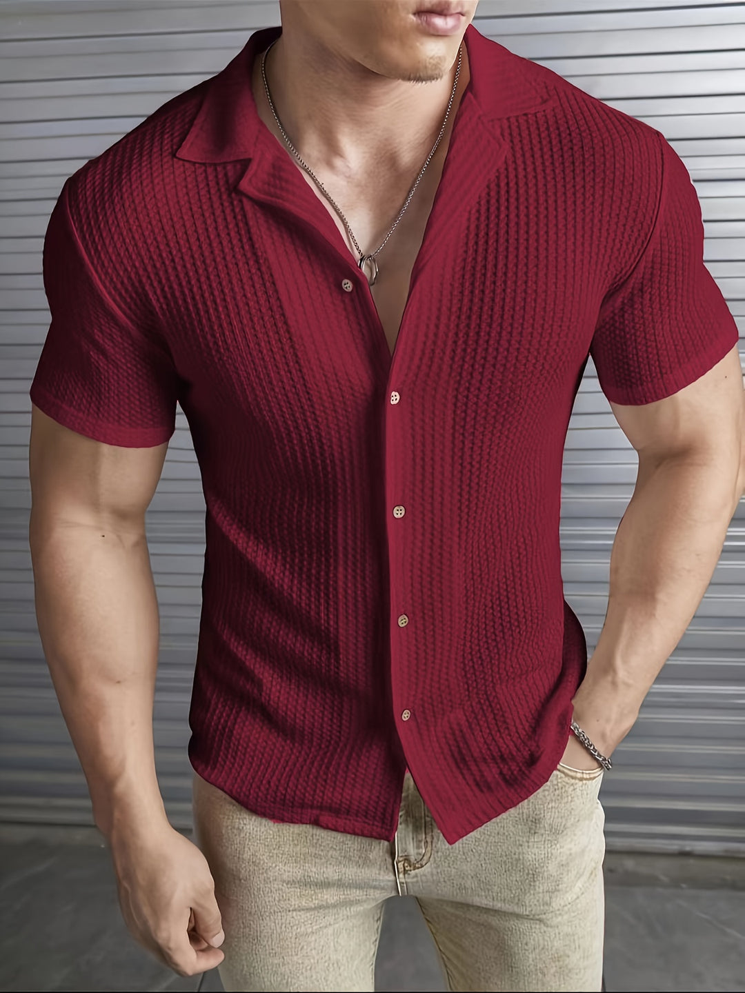 Heren Stretch Fit Overhemd | Lichtgewicht & Ademend | Korte Mouwen & Geribbeld Design