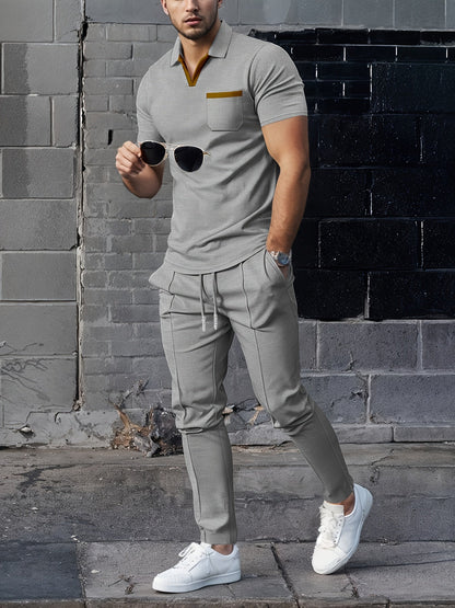Heren 2-Delige Set | Trendy Wafelkraag & Comfortabele Lange Broek | Ademend voor Zomer