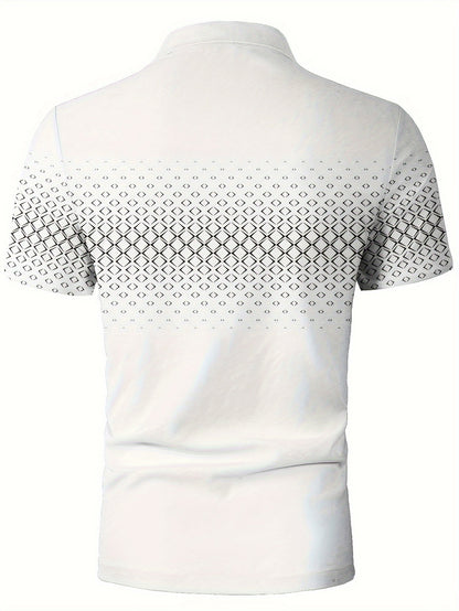 Heren Polo Shirt | Zwarte Diamantprint | Casual & Comfortabel | Stretch Stof