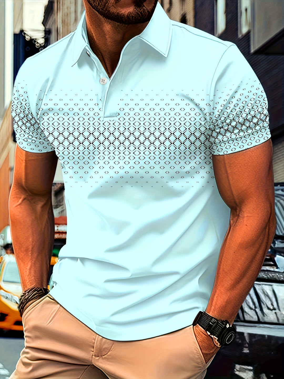 Heren Polo Shirt | Zwarte Diamantprint | Casual & Comfortabel | Stretch Stof