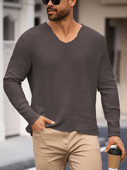 Heren Zomershirt | Lichtgewicht Katoen | V-hals & Gerafelde Zoom | Modieus & Casual