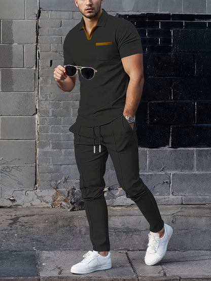 Heren 2-Delige Set | Trendy Wafelkraag & Comfortabele Lange Broek | Ademend voor Zomer