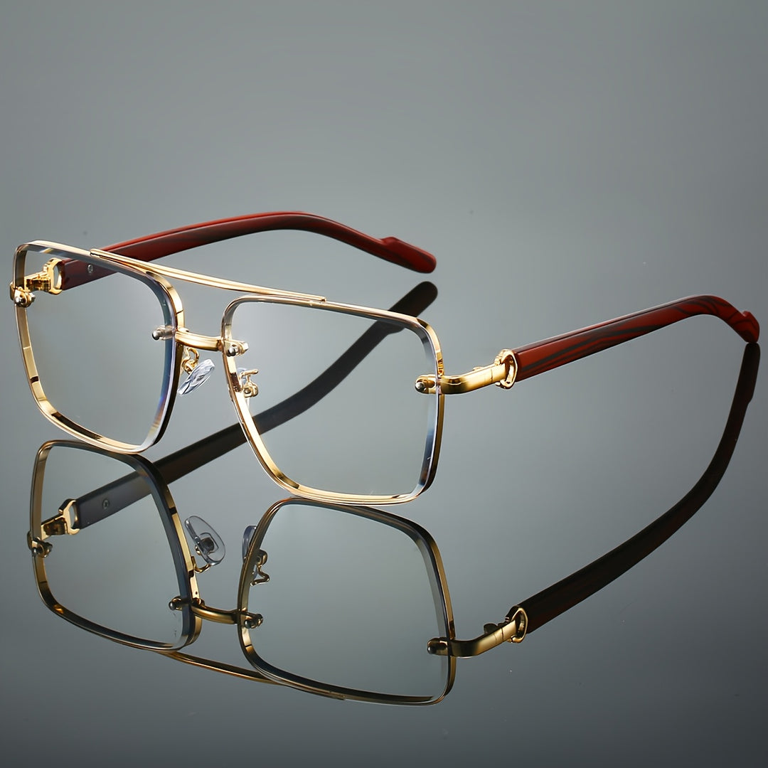 Heren Bril | Vierkant Design & Houtnerf Details | Licht & Luxe