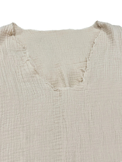 Heren Zomershirt | Lichtgewicht Katoen | V-hals & Gerafelde Zoom | Modieus & Casual
